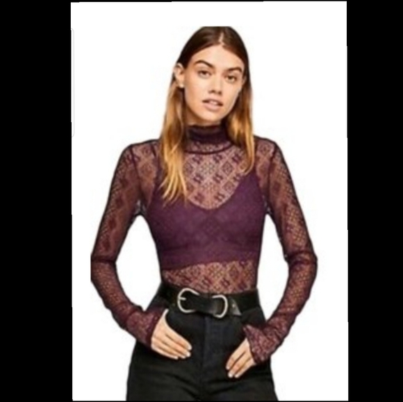 Free People Tops - Free People Women's Sheer Pattern Top Turtleneck